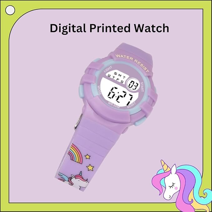 TYMU Printed Strap Alarm, NightLight, Waterproof 5-14 Years Digital Kids Watch - for Boys & Girls. (Printed Unicon) 1