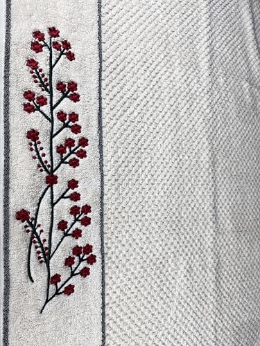 Image of SENSES By Riba Cotton Embroidered Towel Set, 550 GSM Soft & Absorbent, Antimicrobial, Oeko-Tex Certified | Ideal for Home & Gifting, Pack of 4 (2 Bath 27 inchX50 inch + 2 Hand Towels 16 inchX26 inch) - Style 14
