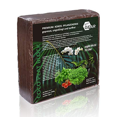 your GEAR 225 L de terre de coco grossière ou fine – 3 blocs de terreau pressé de 5 kg – Terreau pour semis en fibres de coco non engrais sans tourbe ou grain fin au choix.