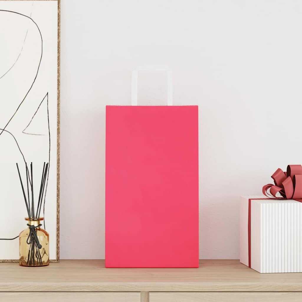 MBDRKVGF Lot de 250 sacs en papier kraft rose avec anses 21 x 11 x 36 cm