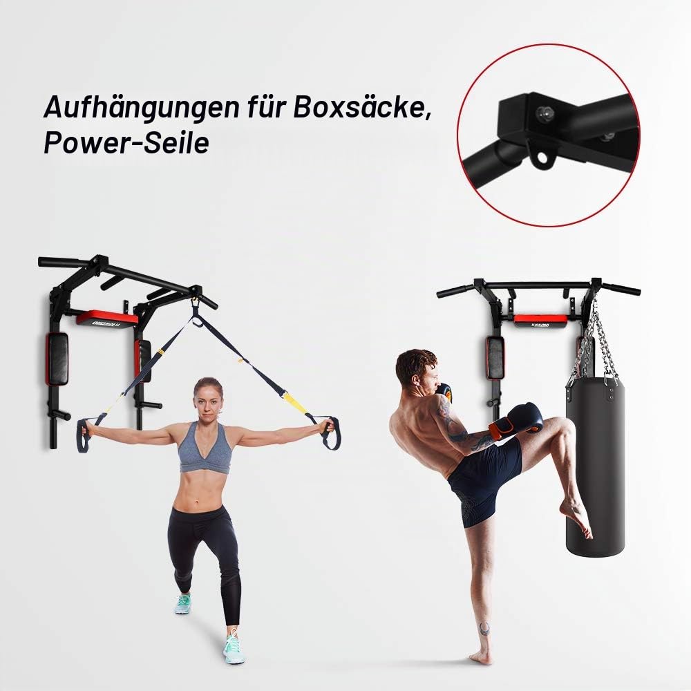 ONETWOFIT Multifunctional Wall Mounted Pull Up Bar/Chin Up bar, Dip Station for Indoor Home Gym Workout, Power Tower Set Training Equipment Fitness Dip Stand Supports to 440 Lbs