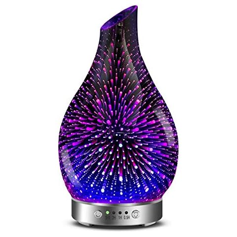 Essential Oil Diffuser 3D Glass Aromatherapy Ultrasonic Humidifier, 7 Colors LED Lights Changing, 120ml (3d firework) Cover