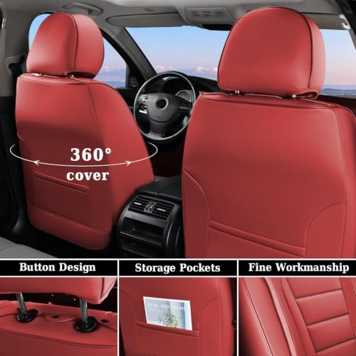 Image of Coverado Car Seat Covers Front, Seat Covers for Cars, Waterproof 2-Pack Car Seat Cushions, Leather Carseat Seat Protectors, Universal Seat Covers Fit for Most Sedans SUV Pick-up Trucks(Red)