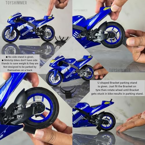 Image of Combo of 2 Diecast Motorcycles, Yamaha MotoGP 46 Track Bike (Yellow) and MotoGP 46 Track Bike (Blue), 1:12 Scale, Light & Sound Functions, for Ages 8-14 and Adults