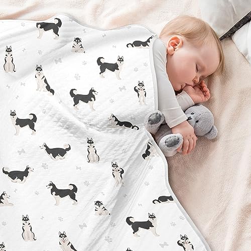 Image of Swaddle Blanket for Cute Dogs Siberian Husky Baby Receiving Blanket Muslin Baby Swaddles Soft Cotton Breathable Nursery Blankets for Unisex Boys and Girls 30x40 Inch
