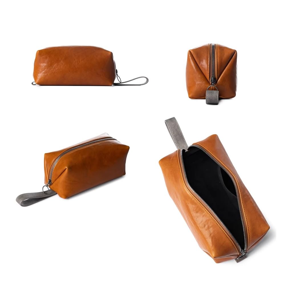 Neceser de Cuero for Hombres - Organizador de artículos de tocador for Ducha de baño - Neceser de Maquillaje cosmético for Mujeres(Brown)