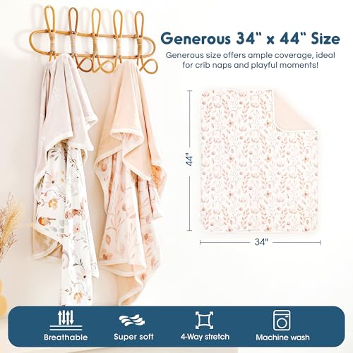 Image of GRSSDER Super Soft Jersey Knit Swaddle Blanket for Baby Girls, Double Layer Reversible Receiving Blanket 34 x 44 Extra Large for Baby Swaddling, Pink Flora