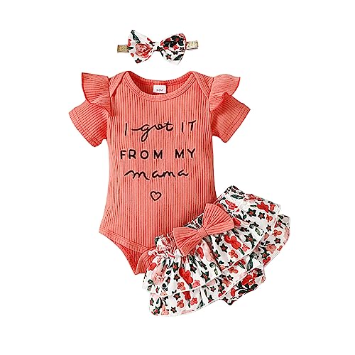 Image of Cabucale Newborn Babygirl Summer Bodysuit Romper Shorts Set With Hair Band