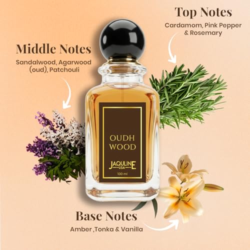 Image of JAQULINE USA Oudh Wood Perfume Premium Long Lasting EDP with Amber,Tonka & Vanilla - 100ml