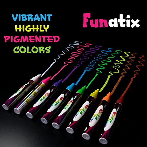Liquid Chalk Board Window Markers - 8 Pack Erasable Pens Great For Chalkboards - Non Toxic Safe & Easy To Use Neon Bright & Vibrant Colors For All Ages Funatix #TOP1