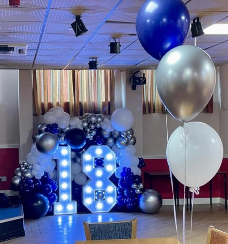 Image of 153Pcs Navy Blue and Silver Balloons Garland Arch Kit with Stars -22 18 12 10 5 inch Different Size Royal Blue White Silver Latex Balloon for Birthday Baby Shower Anniversary Party Decorations