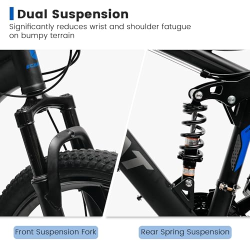 Image of Ecarpat 24 /26 Inch Mountain Bike, Full Suspension Mens Women Mountain Bike with 21 Speeds High-Carbon Steel Frame and Disc Brakes, Adult Sport Bicycle for Trail Snow Commuter City Road