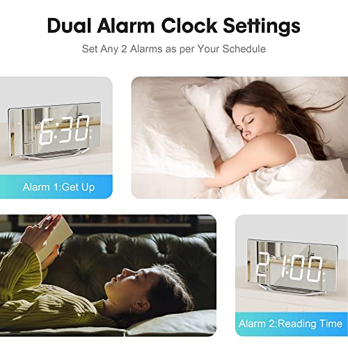 Digital Clock For Living Room, Loud Alarm Clock For Heavy Sleepers Adult, 8.7" Large Display Led Mirror Clock With 7-Level Dimmer,Snooze Mode,Dual Usb Ports, Modern Desk Clock For Bedroom Home Office #TOP4