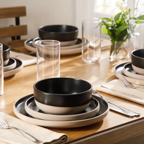Image of Gibson Home Plates and Bowls Set, 12 Piece Dinnerware Set for 4, Black