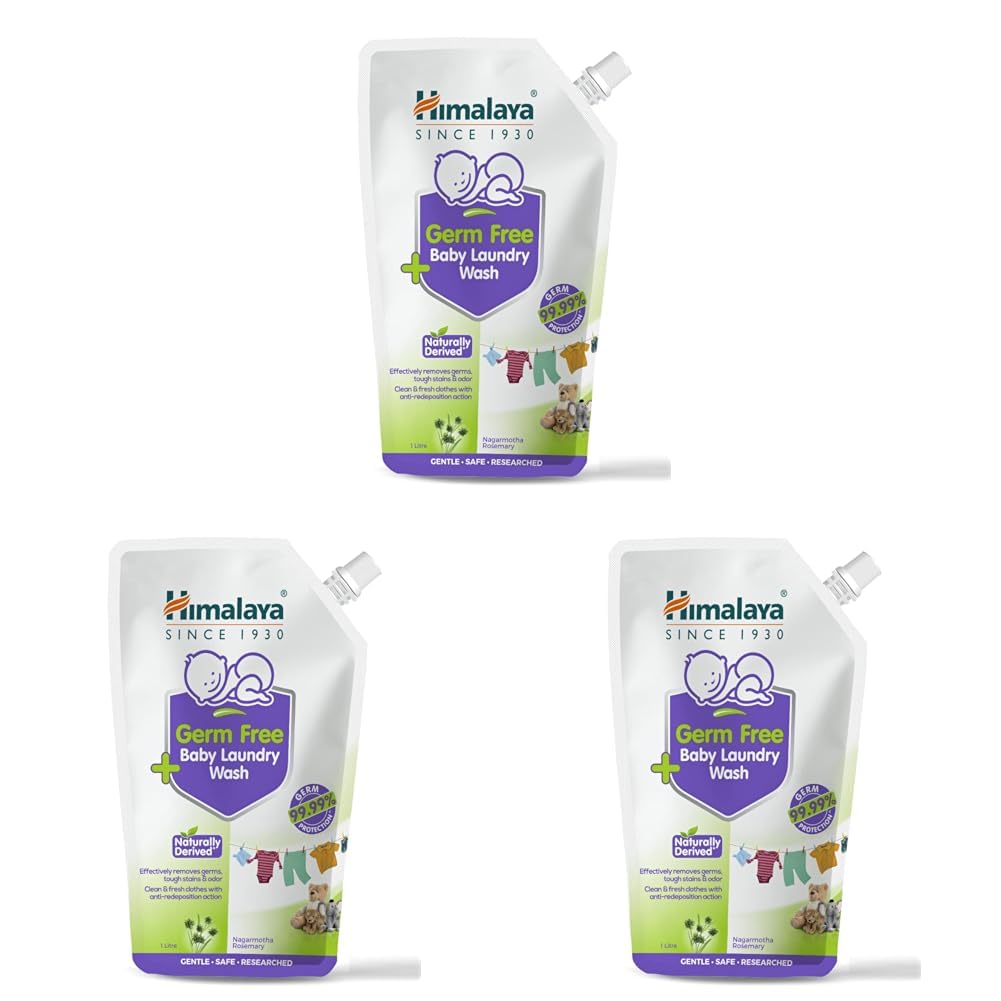 Himalaya Germ Free Baby Laundry Detergent Liquid 1 L (Refill Pouch) | Plant Based Cleansers & Biodegradable Ingredients | Dermatologically Tested (Pack of 3)-image-11