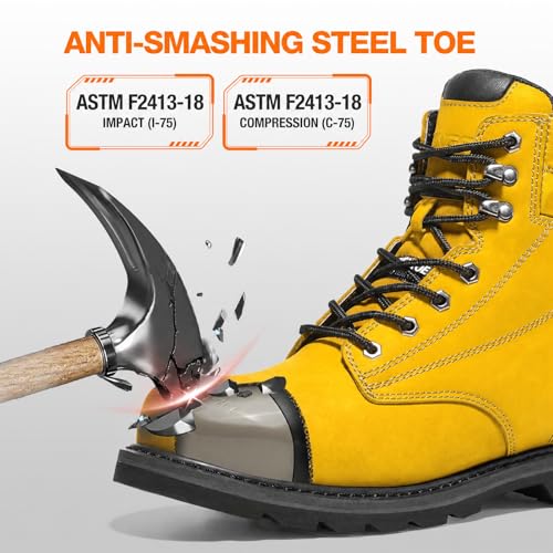 Image of NINGO Waterproof Steel Toe Work Boots for Men, EH Rated, Slip Resistant