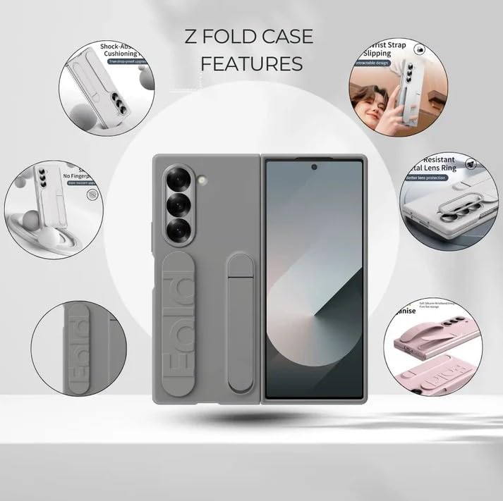 Image of amazon basics 360 Full Protection Case for Samsung Galaxy Z Fold 6 - Built-in Screen Protector, Hinge Guard, Silicon Grip Strap & Kickstand - Gray