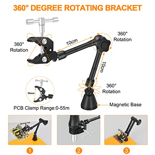 Image of Magnetic Helping Hands Soldering Third Hand with 3X & 6X LED Magnifying Lamp, Hot Air Gun Holder,12V Solder Fume Extractor, Extra Large & Heavy Duty Base, Four Arms Solder Station for Soldering PCB