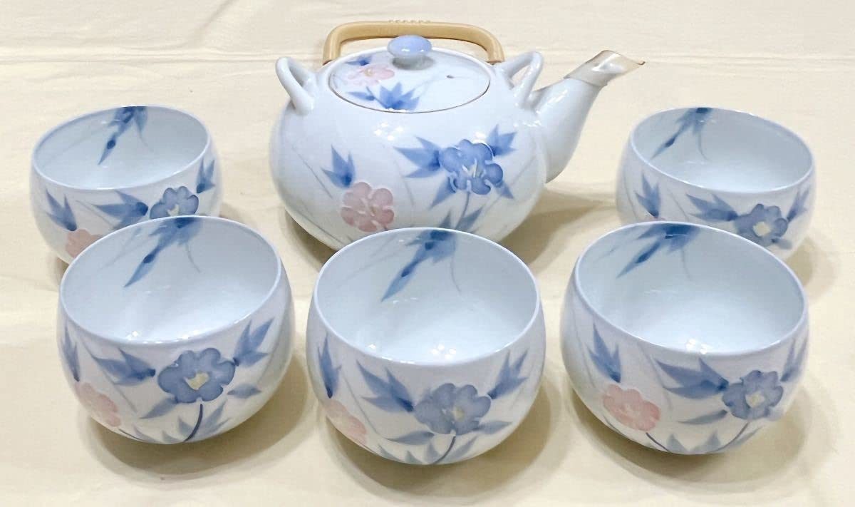 Amazon.co.jp: 有田焼 吉峰作 一珍撫子 茶器揃 急須＆湯呑5客 茶器