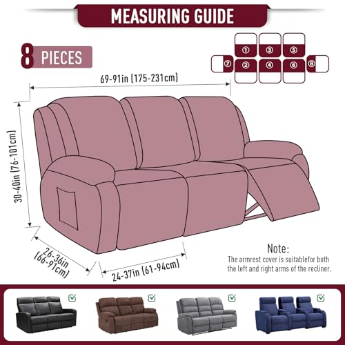 Image of TAOCOCO Recliner Sofa Covers 8-Pieces Stretch Large Couch Covers for 3 Seats Reclining Slipcovers Soft Jacquard Pattern Furniture Protector (Burgundy)