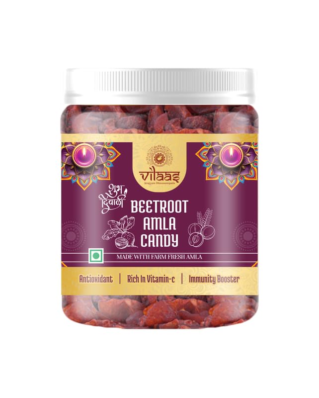 Vilaas Sugar-Free Beetroot Amla Candy 300gm | Indian Gooseberry for Eating | High in Vitamin C Low Processed and Sugar Free Amla | All Natural Ingredients | After Meal Mouth Freshner Mukhwas | No Artificial Preservative