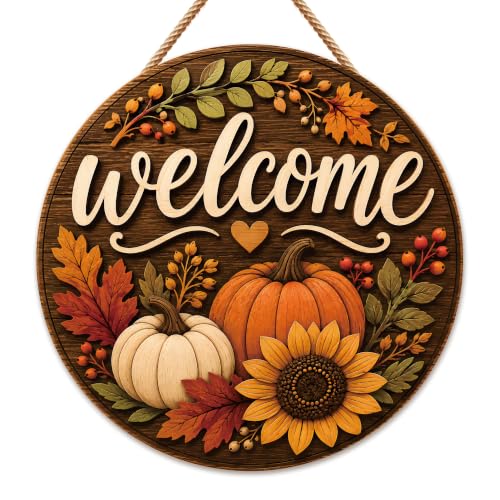 Image of Fall Decorations for Home - Fall Thanksgiving Welcome Sign for Front Door