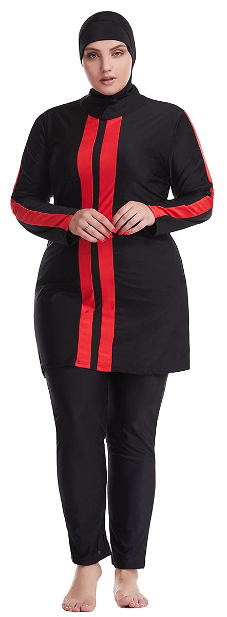 WOWDECOR Modest One Piece Swimsuits for Women Girls Full Coverage Burkini (Black, 2XL)