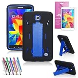 EpicGadget(TM) Black and Blue Durable Heavy Duty Rugged Impact Hybrid Case with Build In Kickstand Protective Case For Samsung Tablet Galaxy Tab 4 7.0 inch With Galaxy Tab 4 SM-T230 Clear Screen Protector And Universal Long Touch Stylus Pen (US Seller!!) (I Stand Black Blue)