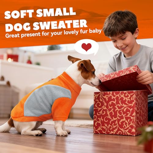 Image of Small Fleece Dog Sweater with Leash Ring Soft Warm Fall Winter Dog Clothes Cute Cat Apparel Puppy Sweaters Classic Pullover Doggy Sweatshirts Chihuahua Costumes Cat Outfits(Orange,XXL)