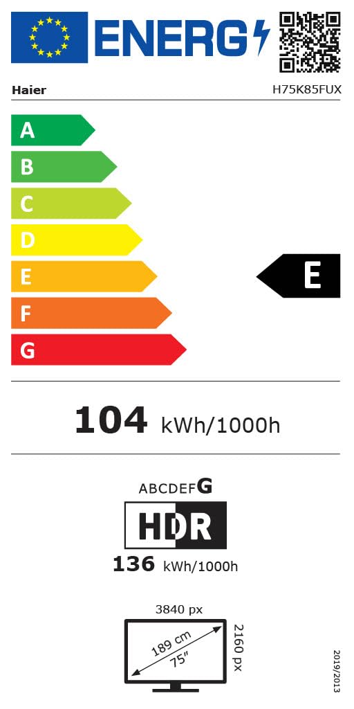 Haier LED 4K UHD H75K85FUX 75" Smart TV, Google TV, Dolby Audio, HDR 10, Telecomando Smart, Google Assistant, Bluetooth 5.1, DBX TV, HDMI 2.1 x 4 [2025]