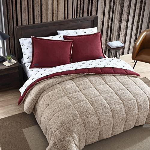 Image of Eddie Bauer - Twin Comforter Set, Reversible Sherpa Bedding with Matching Shams, Cozy & Warm Home Decor (Sherwood Red, Twin)
