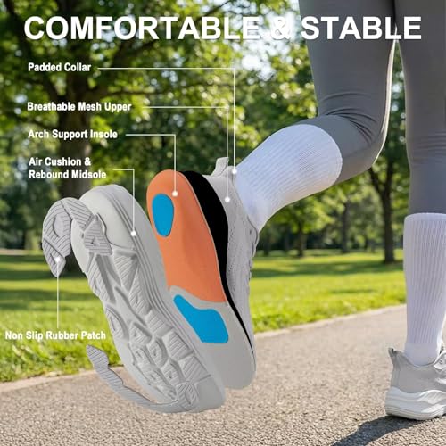 Image of Women's Slip On Walking Shoes Wide Cushion Running Tennis Shoes with Arch Support Insole, Non Slip Sole for Nursing Workout Gym Athletic Fashion Sneakers 6-12