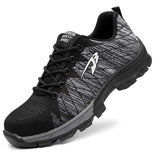 Wasnton Mujer Hombre Zapatillas de Seguridad Deportivos con Puntera de Acero Zapatos de Trabajo Entrenador Unisex Zapatillas de