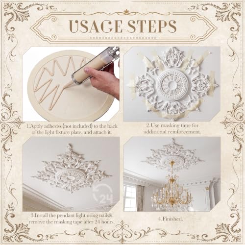 Image of Novabright 47'' Large Ceiling Medallion for Light Fixtures 47 inchod x 2.36'' ID French Style PU Ceiling Medallion Combination 5 Pcs Set Easy Installation for Chandelier Ceilings Decor, Glue Not Included
