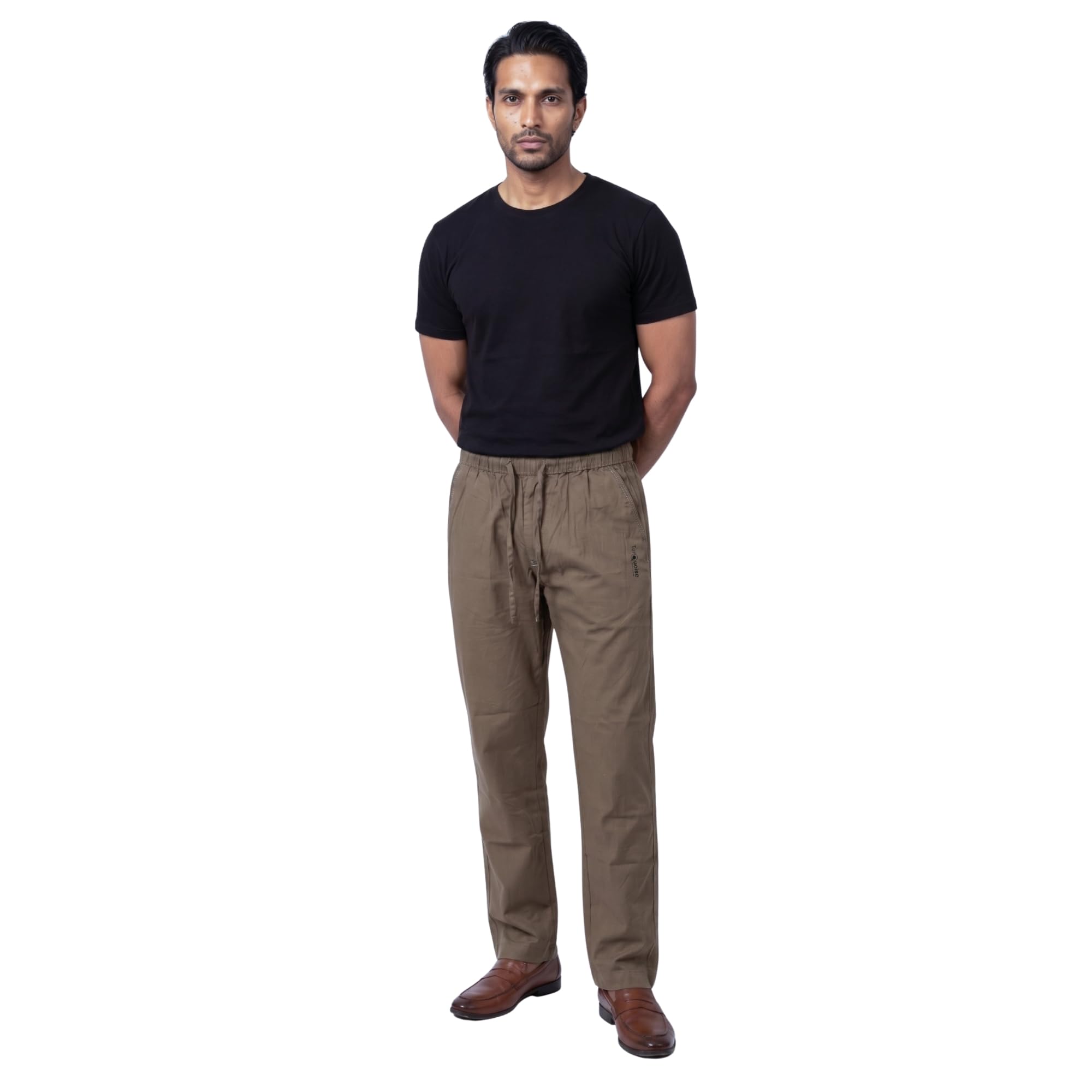 MOUNTAIN COLOURS Men Track Pants Brown Size M Cotton Regular Fit