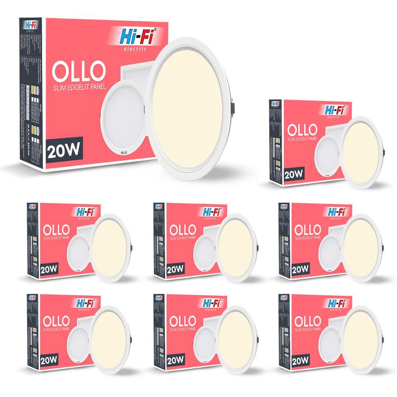 Image of Hi-Fi OLLO 20-watt Round LED Downlighter | LED Ceiling Light for Home and Hall | Cut Out: 68 mm, Color: Warm White Light, (3000K) Pack of 8-Polycarbonate