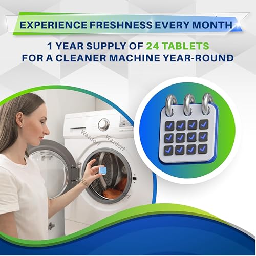 Image of Wazdorf Washing Machine Cleaner Tablets -12 Pcs Powerful Deep Cleaning & Descaling | Eliminates Odor, Limescale & Residue | For Front & Top Load | Eco-Friendly & Non-Toxic(12 Pcs)