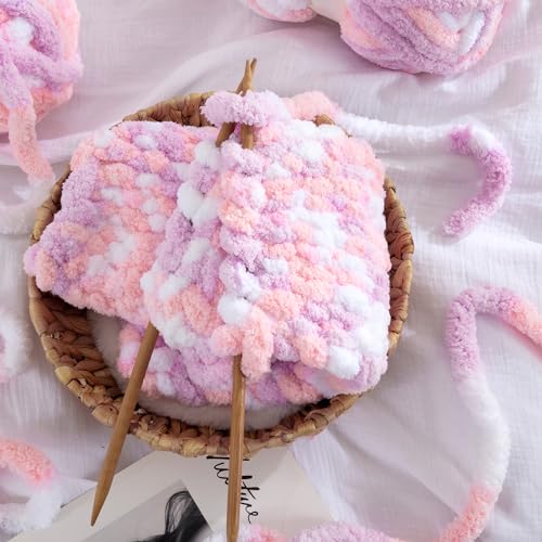 Image of MABOZOO Tie Dye Chunky Yarn for Crocheting 8 Pack,Pink Fluffy Jumbo Chenille Yarn,Soft Plush Yarn Bulky,Giant Thick Fuzzy Yarn for Hand Knitting or Arm Knitting (31.7 yds,8 oz Each Skein)