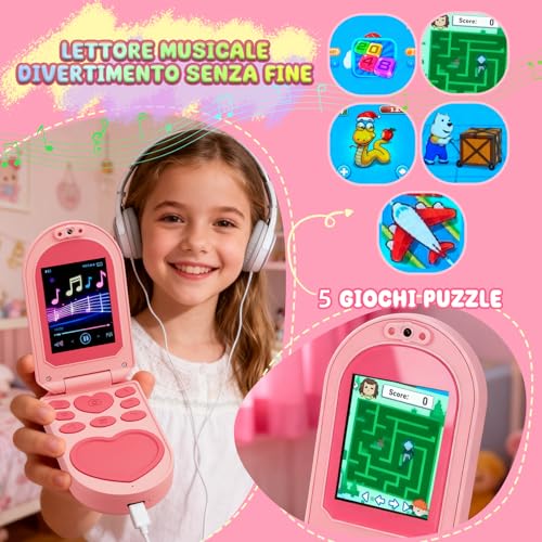 Macchina Fotografica Bambini,Regalo Bambino Bambina Compleanno Natale,Giochi Bambini 3-12 Anni,Fotocamera Selfie Hd 1080P Per Video,Telefono Giocattolo Per Bambini Con Scheda Da 32 Gb,Adesivo - 6