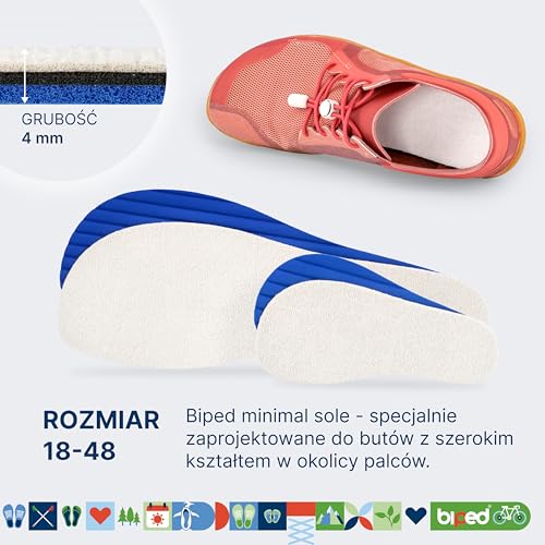 biped minimal sole Manjarin - 2 pary wkładek do butów minimalnych i bosych - wkładki frotte wykonane z prawdziwej bawełny i węgla aktywnego - wkładki dla dorosłych i dzieci(40)