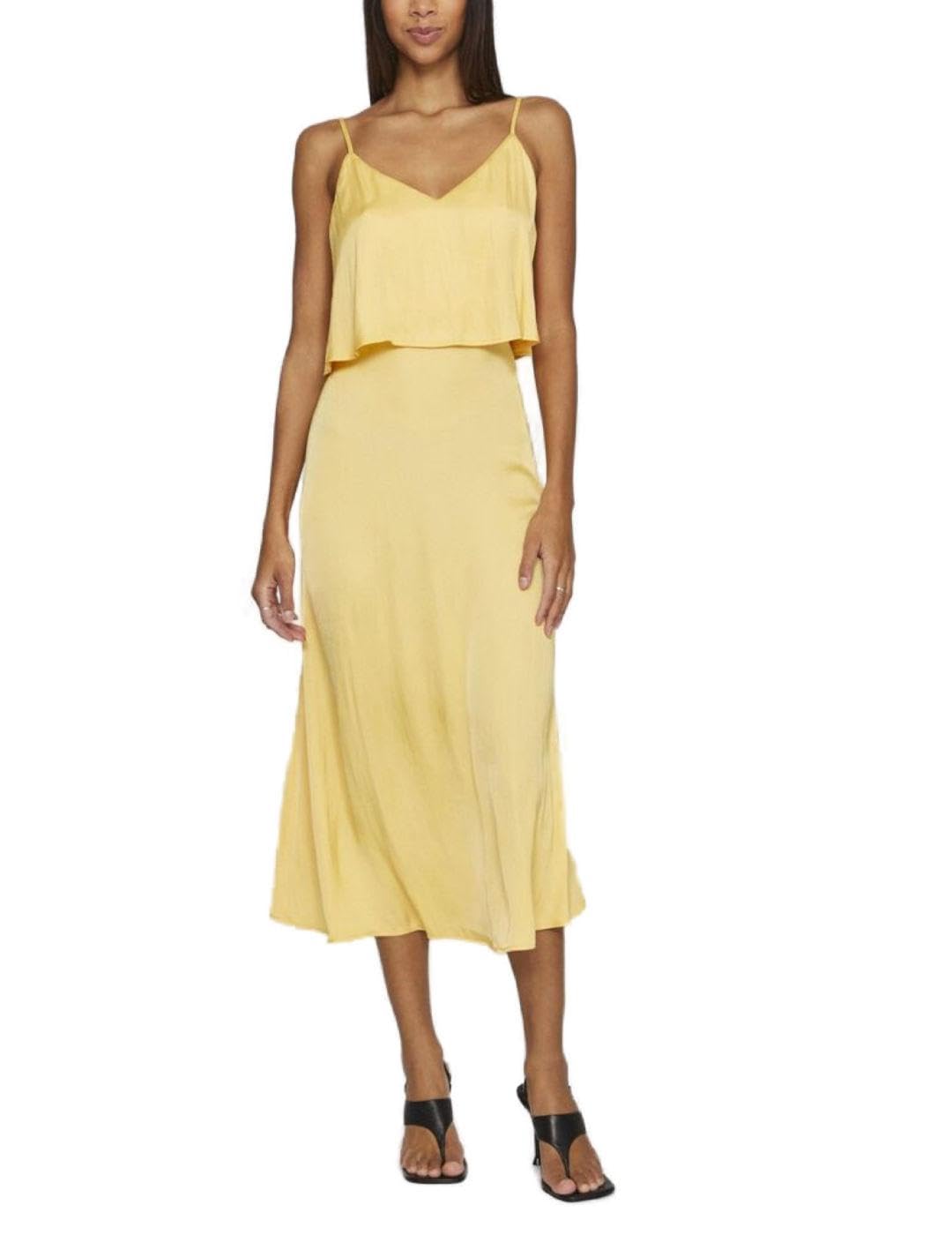 Vila Women's Violina Strap Flounce Maxi Dress/Dc, Cornsilk, 14