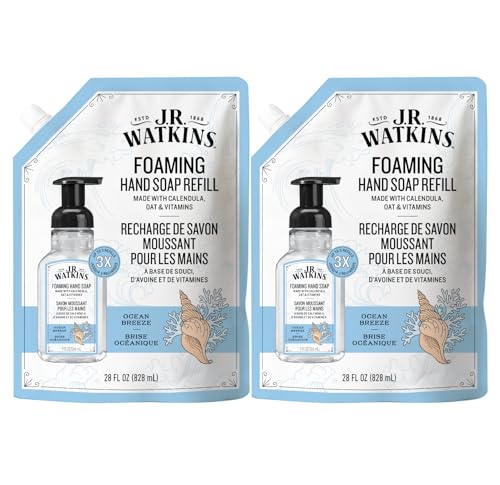 J.R. Watkins Foaming Hand Soap Refill Moisturizing Foam Hand Wash Formulated with Plant-Based Cleansers Alcohol-Free Cruelty-Free Ocean Breeze 28 fl oz 2 Pack