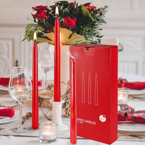 Wponszu T001 14 Pack Tall Red Taper Candles - 10 Inch Red Dripless, Unscented Dinner Candle - Paraffin Wax thumb #3