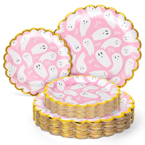 48 Pcs Halloween Paper Plates Pink Ghost Boo Disposable Plates 7 ...