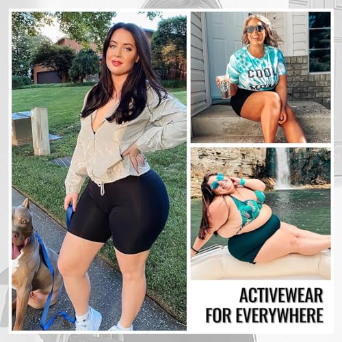 TNNZEET 2 Pack Plus Size Biker Shorts for Women - 8" Black High Waisted Tummy Control Spandex Workout Shorts (XL-4XL)