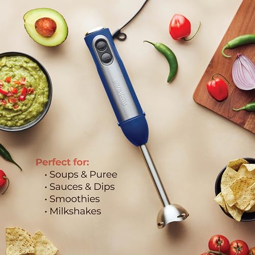 Image of Powerful Immersion Blender, Electric Hand Blender 500 Watt with Turbo Mode, Detachable Base. Handheld Kitchen Blender Stick for Soup, Smoothie, Puree, Baby Food, 304 Stainless Steel Blades