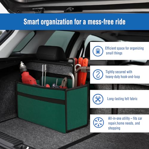 Image of JVCV Large Car Trunk Boot Organizer, Car Storage and Organizer Anti Slip Car Accessories Organizer for Car, Suv, Sedan, Truck, Minivan Anti Slip Bottom (Large - Green)