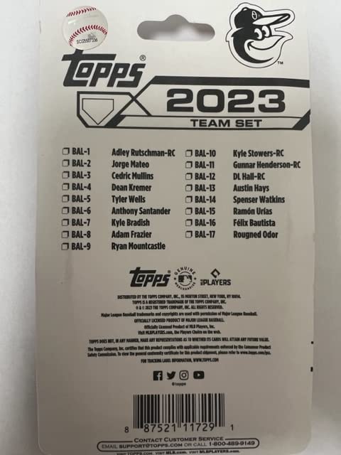 2023 Topps MLB Baseball Baltimore Orioles Complete Factory Team Set - 17 Trading Cards