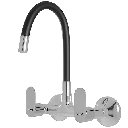 ALTON AXN9471 Brass Sink Mixer with Flexible Swivel Spout, Black & Chrome Finish (Dual Flow)