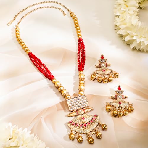 Image of Rubans Long Necklace Set Gold Plated Traditional Stylish Multicolour Jewellery Gift for Women & Girls